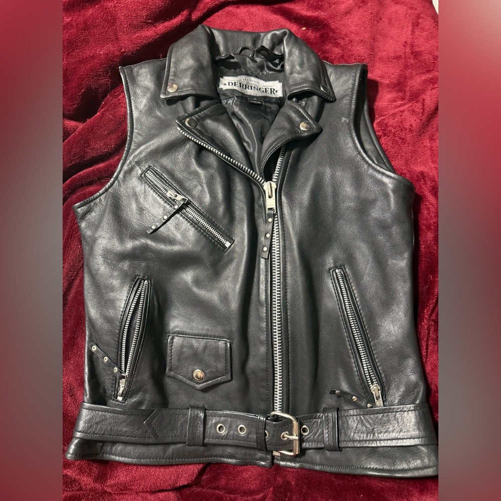 Black Leather Vest with Zipper Details